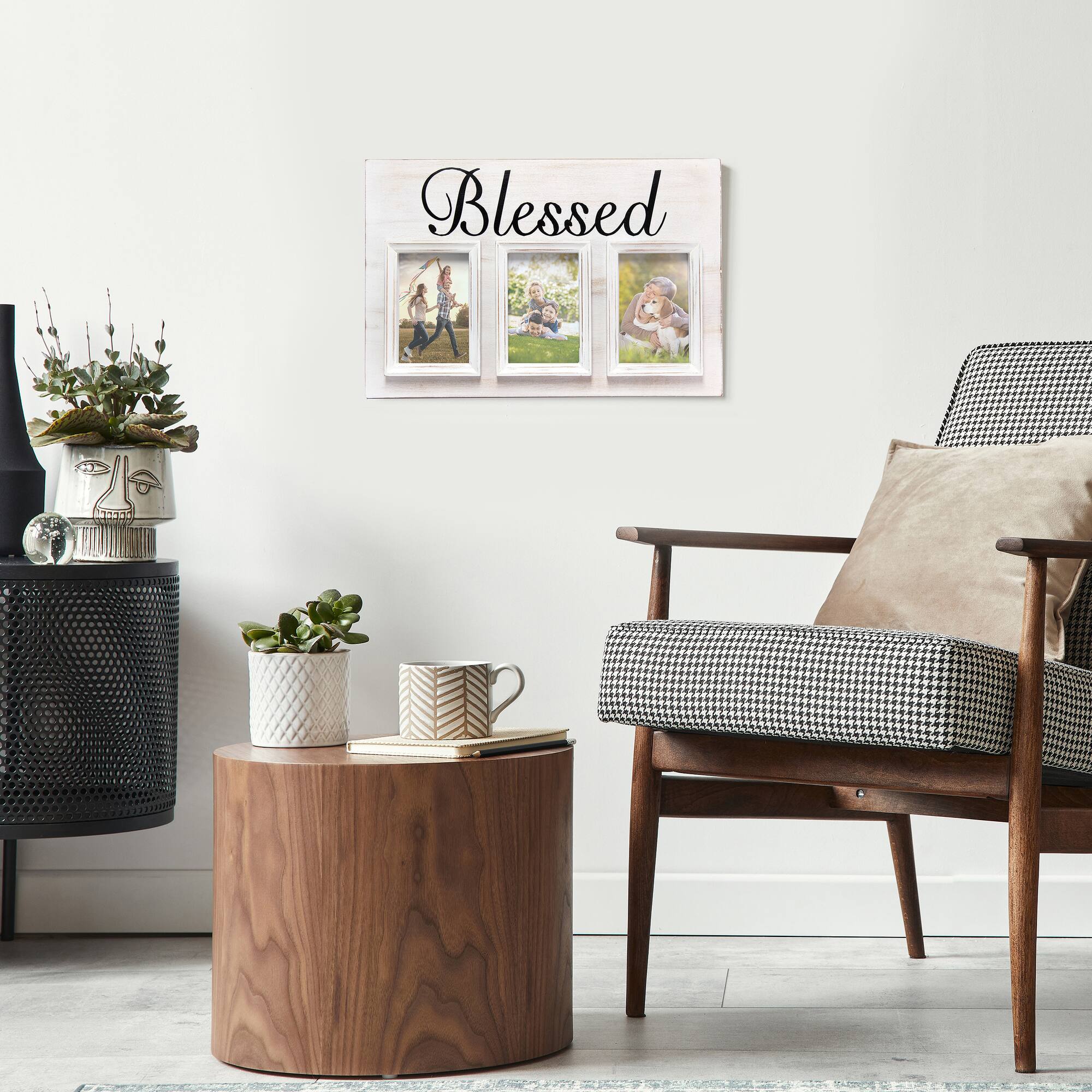 Elegant Designs Whitewash Blessed 3 Photo Collage 4" x 6" Picture Frame